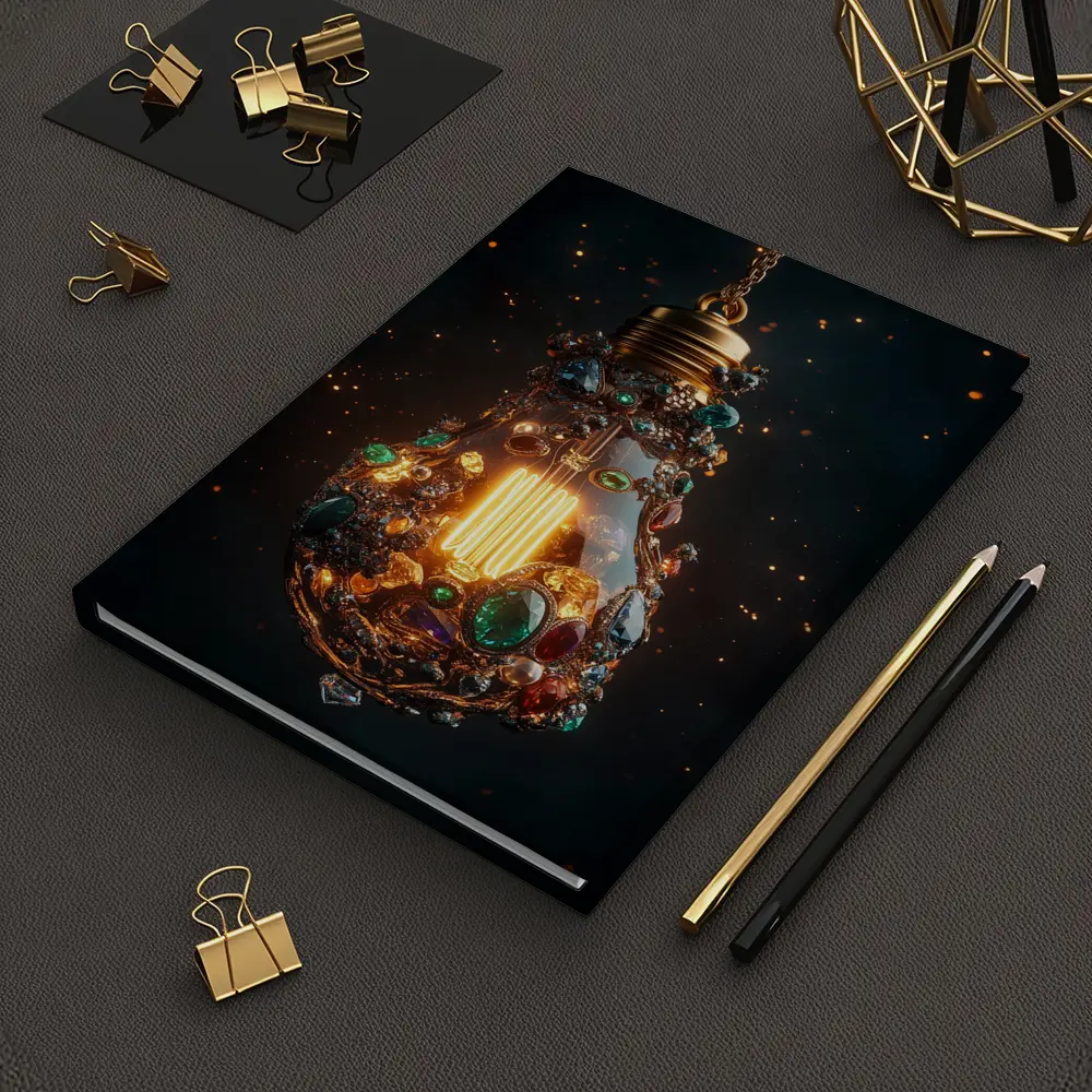 Jeweled Light Bulb Glowing Dark Background – Notebooks