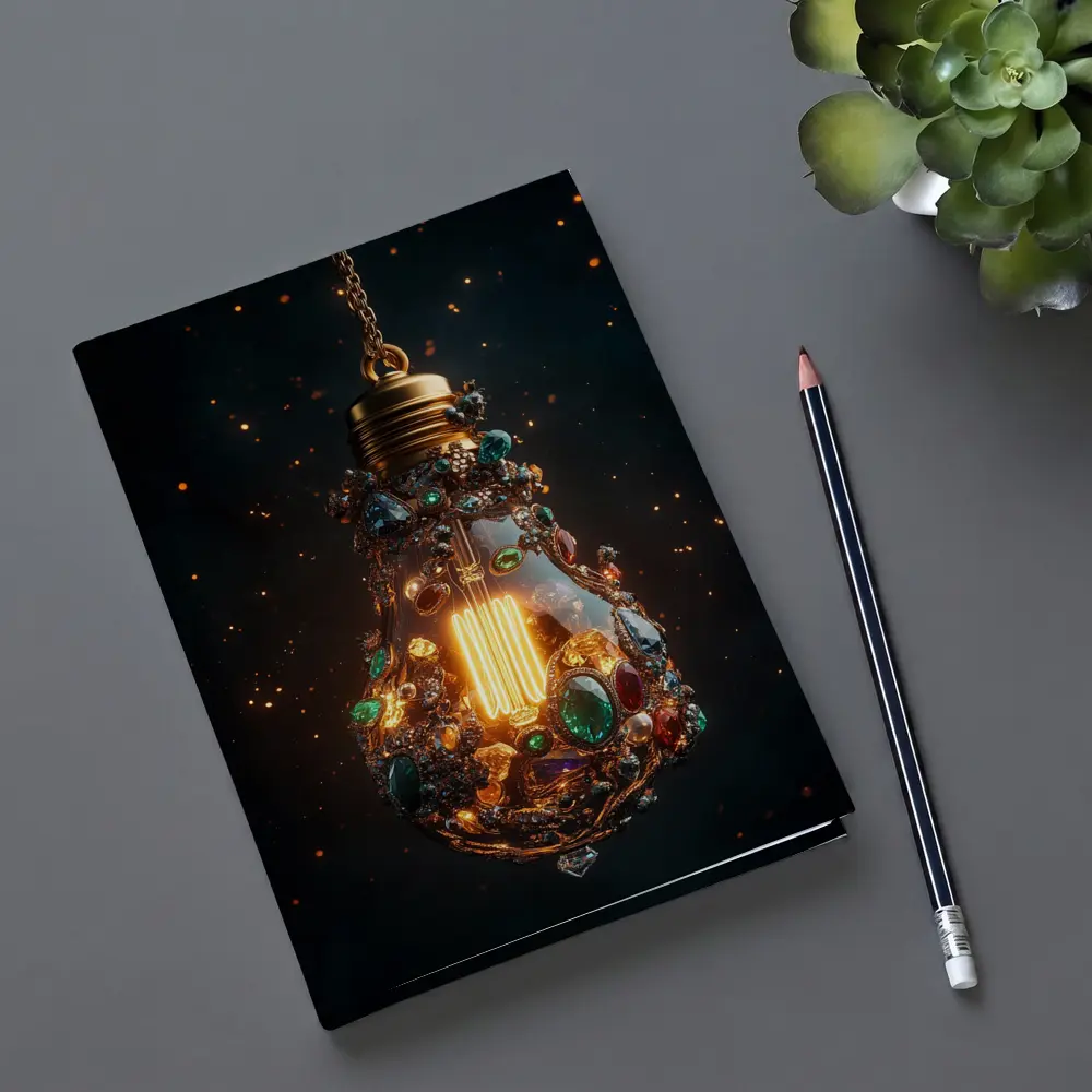 Jeweled Light Bulb Glowing Dark Background – Notebooks