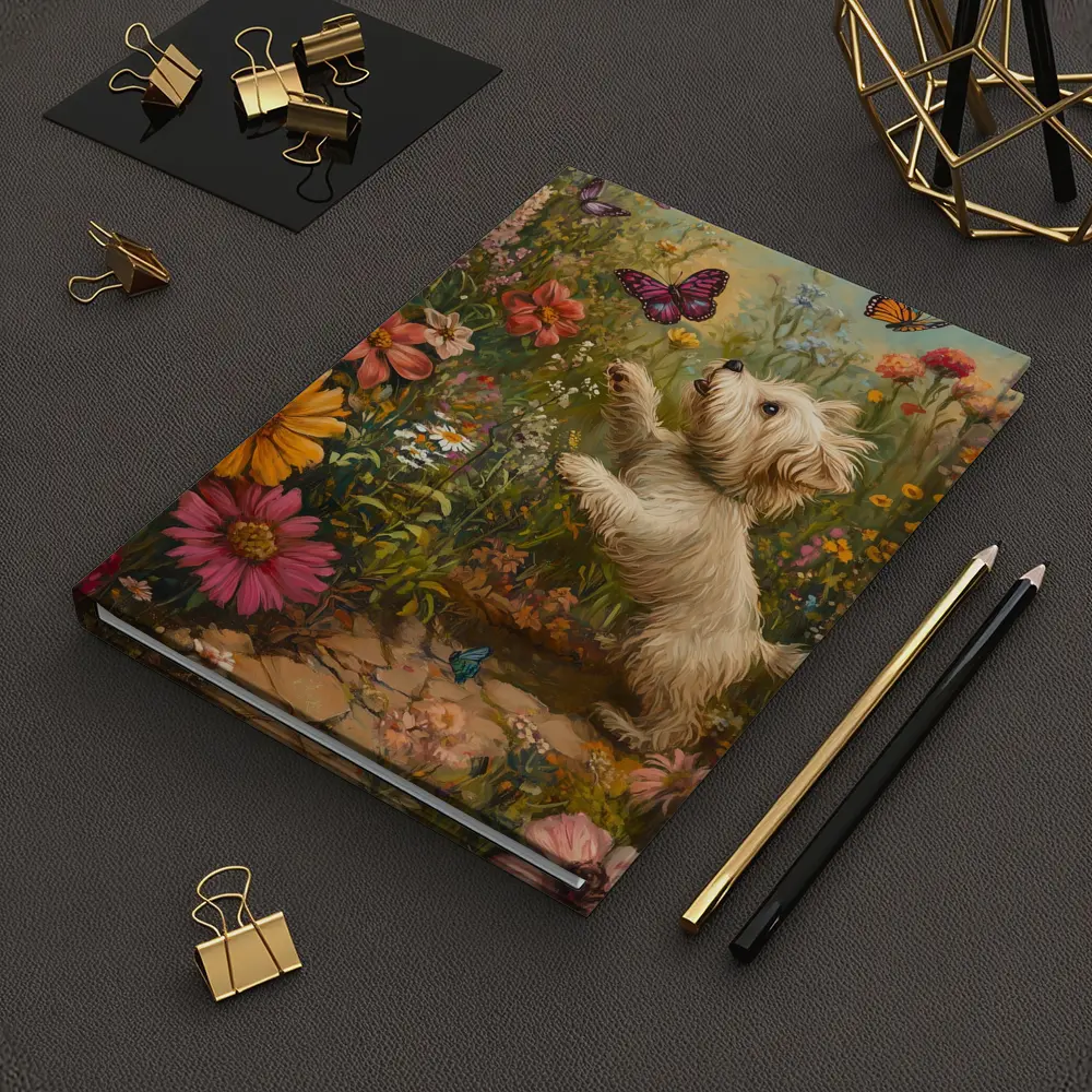 West Highland Terrier Playing With Butterflies Flowers – Notebooks