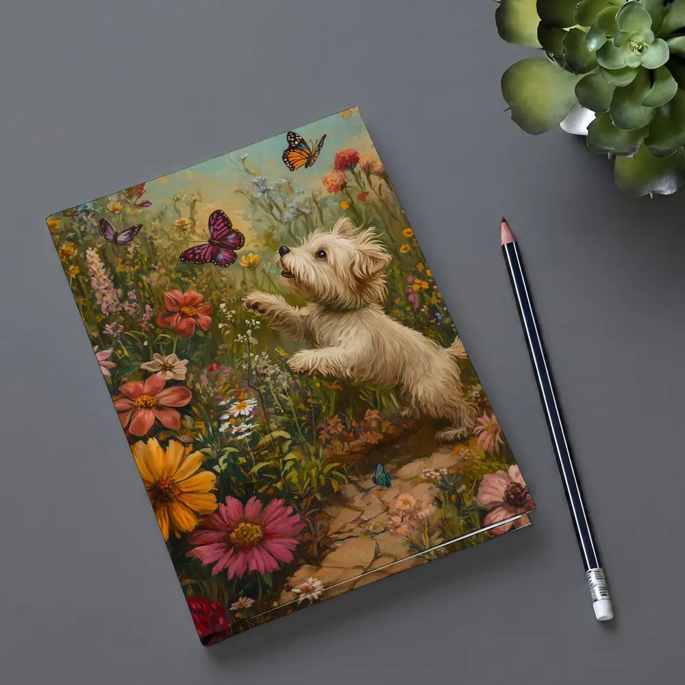 West Highland Terrier Playing With Butterflies Flowers – Notebooks