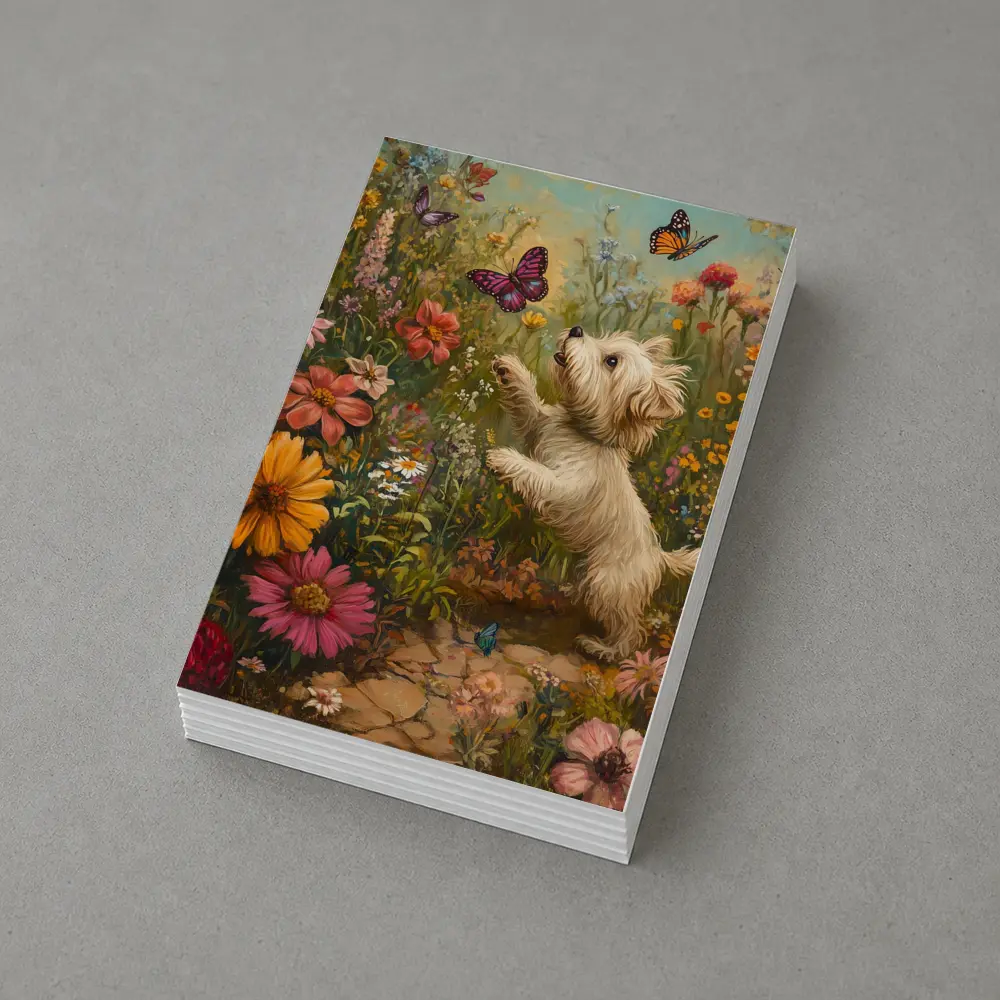 West Highland Terrier Playing With Butterflies Flowers – Postcards
