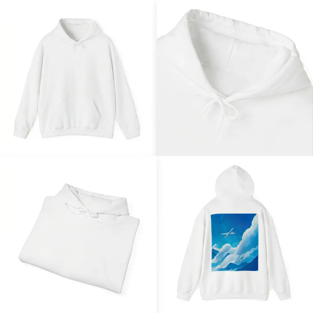 Airplane Flying Over Blue Mountain Clouds – Hoodies