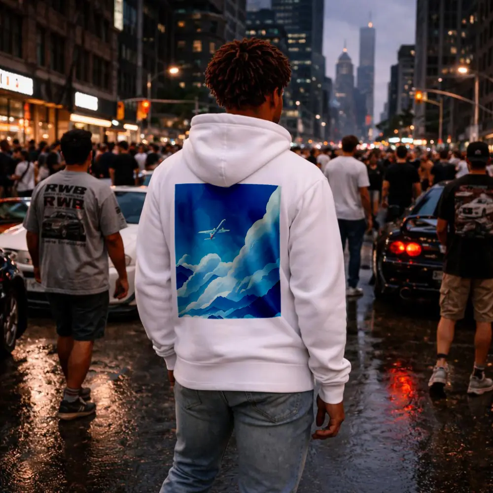 Airplane Flying Over Blue Mountain Clouds – Hoodies