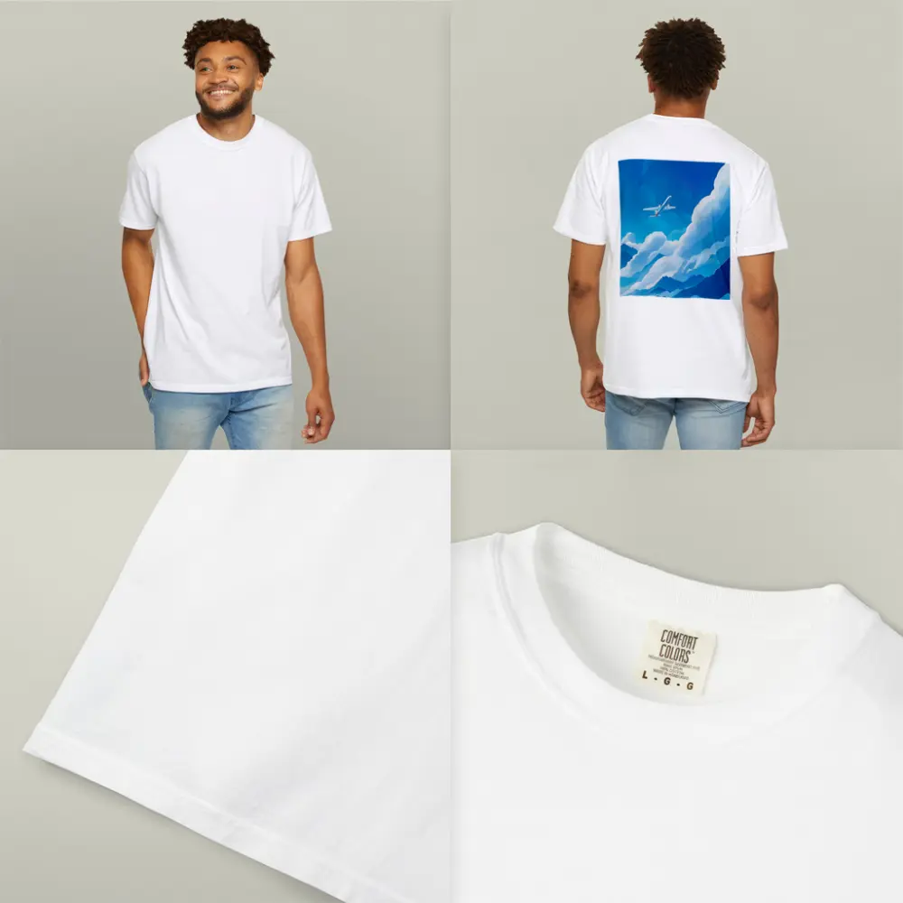 Airplane Flying Over Blue Mountain Clouds – T-Shirts