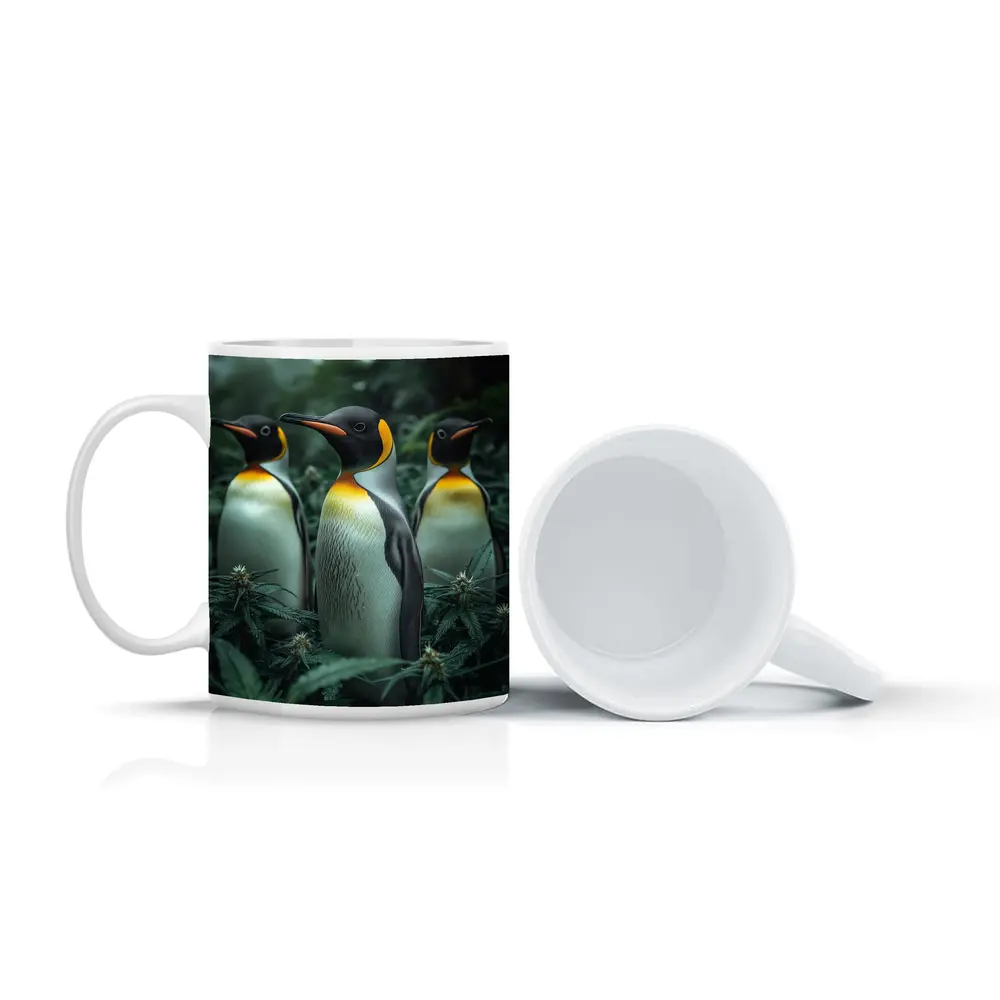King Penguins Standing Among Cannabis Plants – Mugs