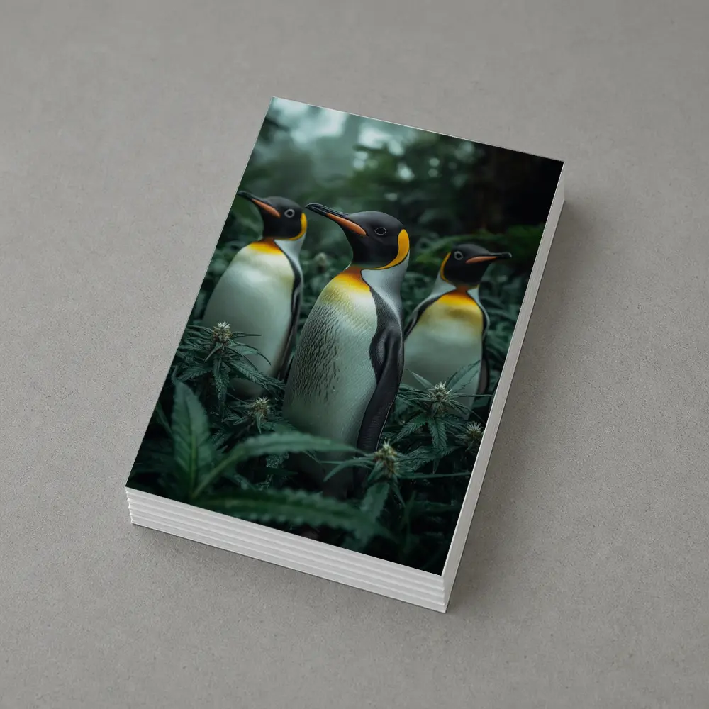 King Penguins Standing Among Cannabis Plants – Postcards