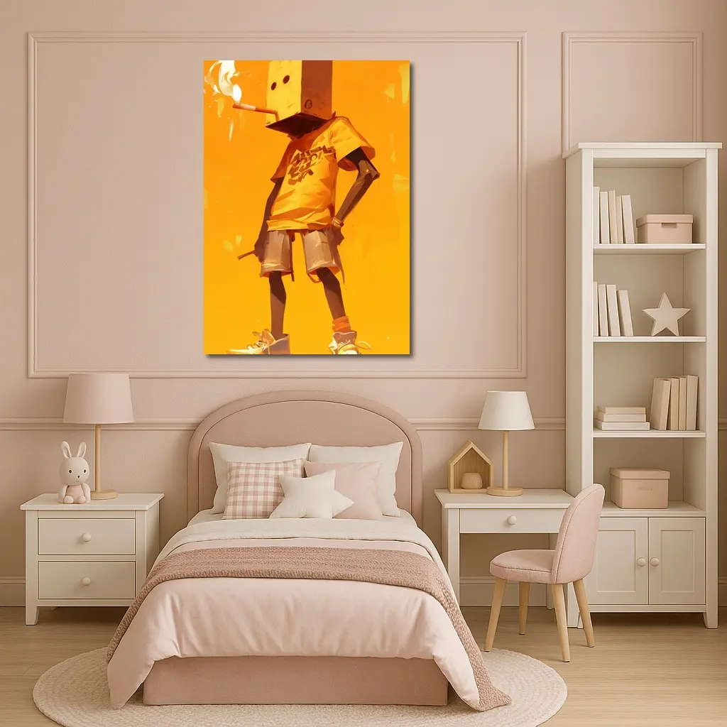Box Head Character Smoking Yellow Urban Art – Wall Art