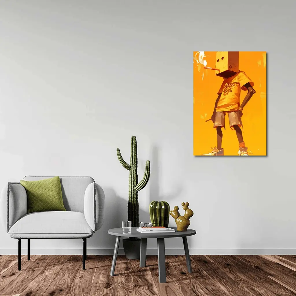 Box Head Character Smoking Yellow Urban Art – Wall Art