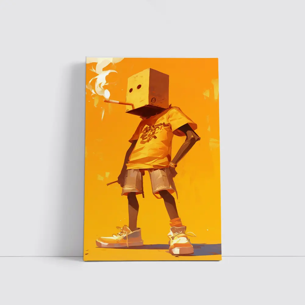 Box Head Character Smoking Yellow Urban Art – Wall Art