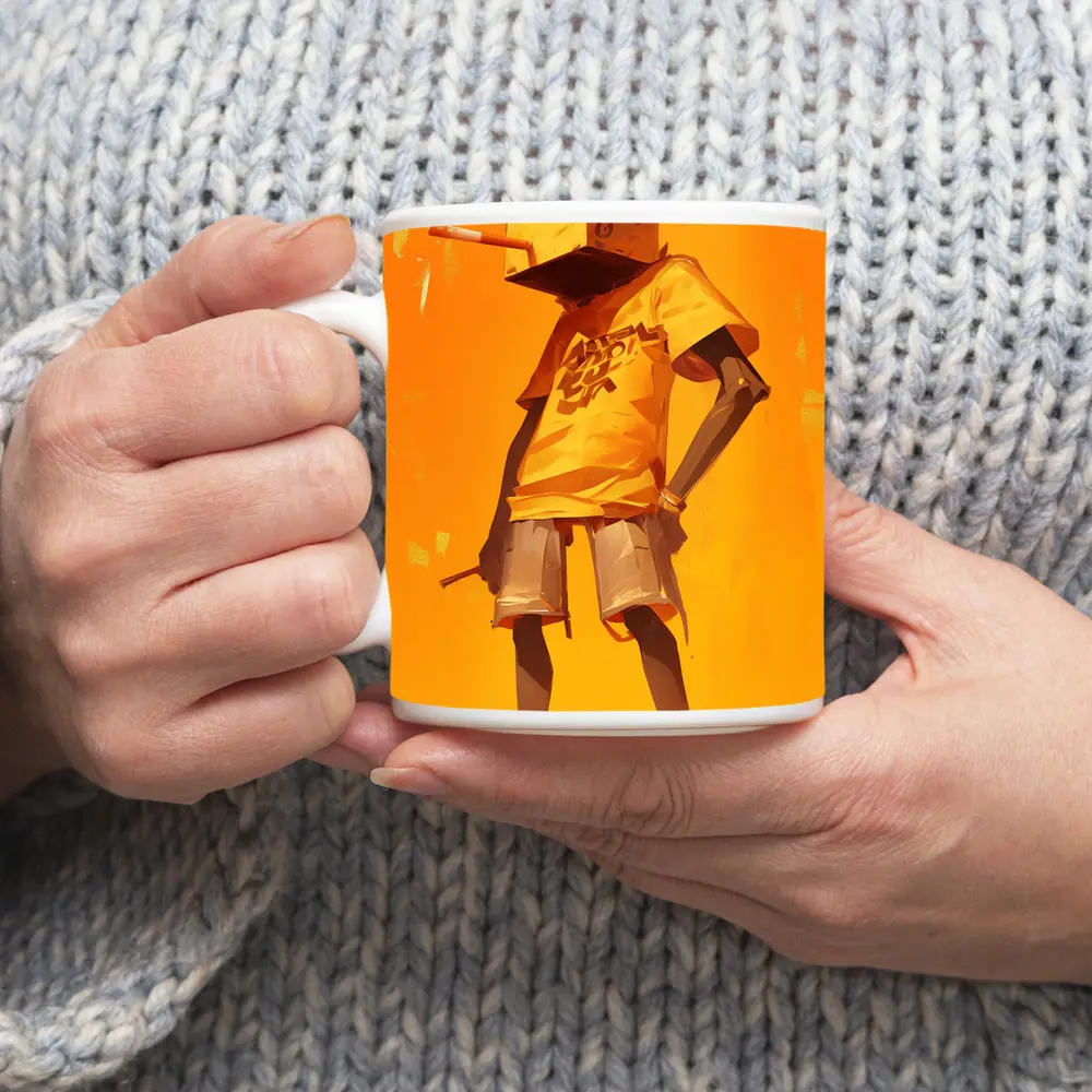 Box Head Character Smoking Yellow Urban Art – Mugs