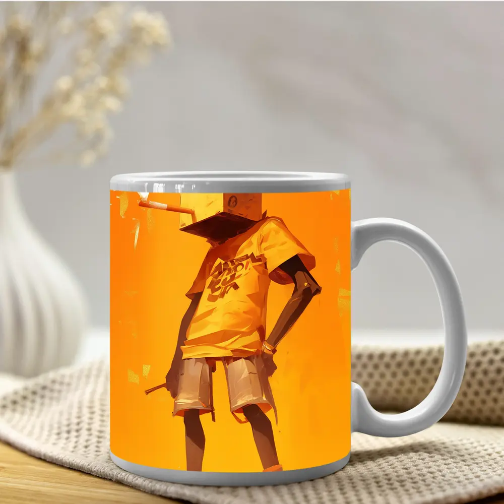 Box Head Character Smoking Yellow Urban Art – Mugs