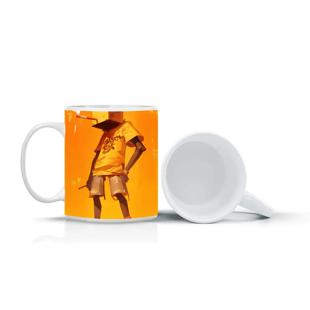 Box Head Character Smoking Yellow Urban Art – Mugs