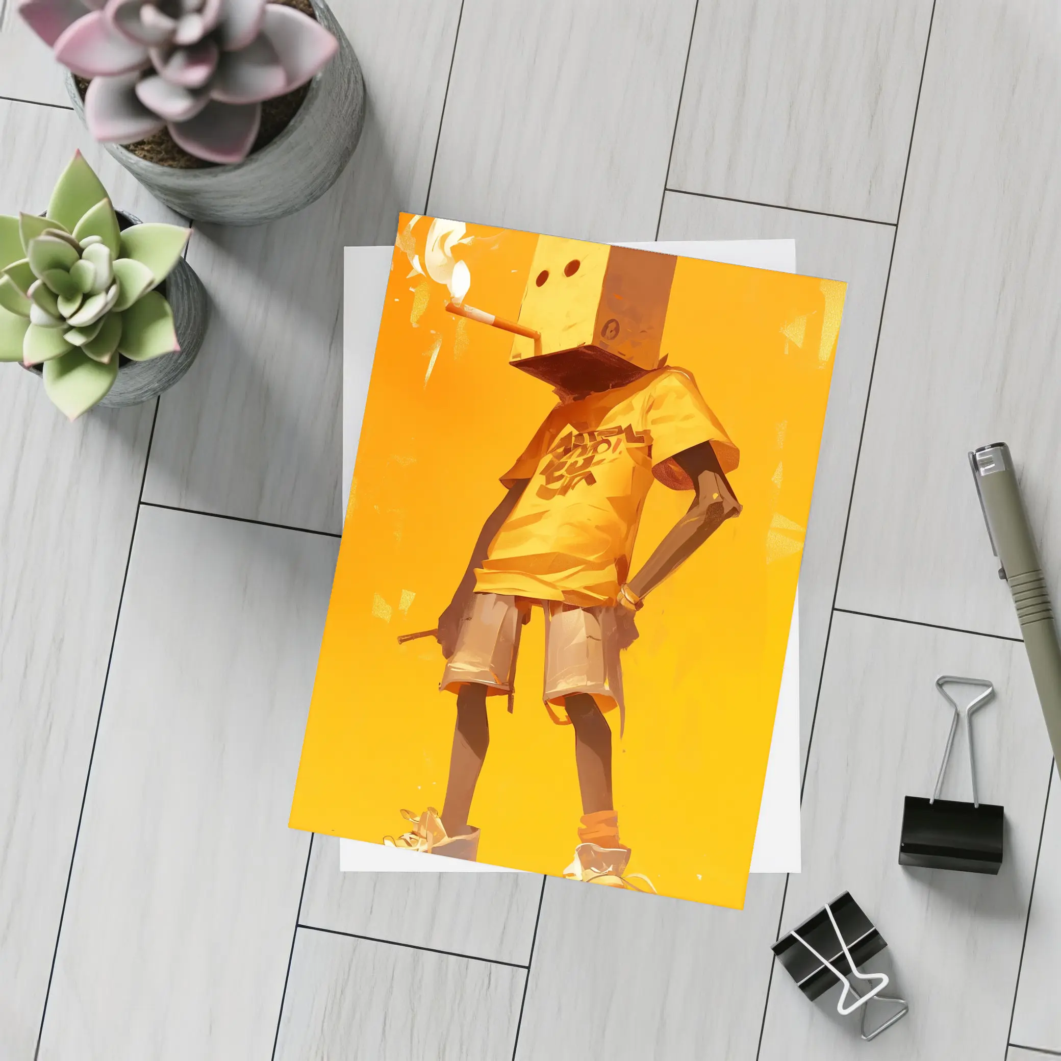 Box Head Character Smoking Yellow Urban Art – Postcards