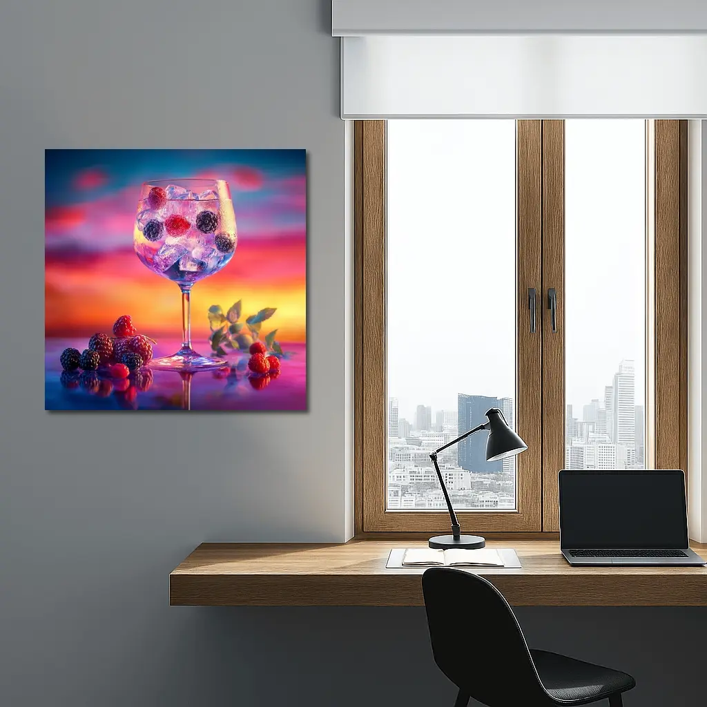 Berry Cocktail Glass Sunset Sky Background – Wall Art