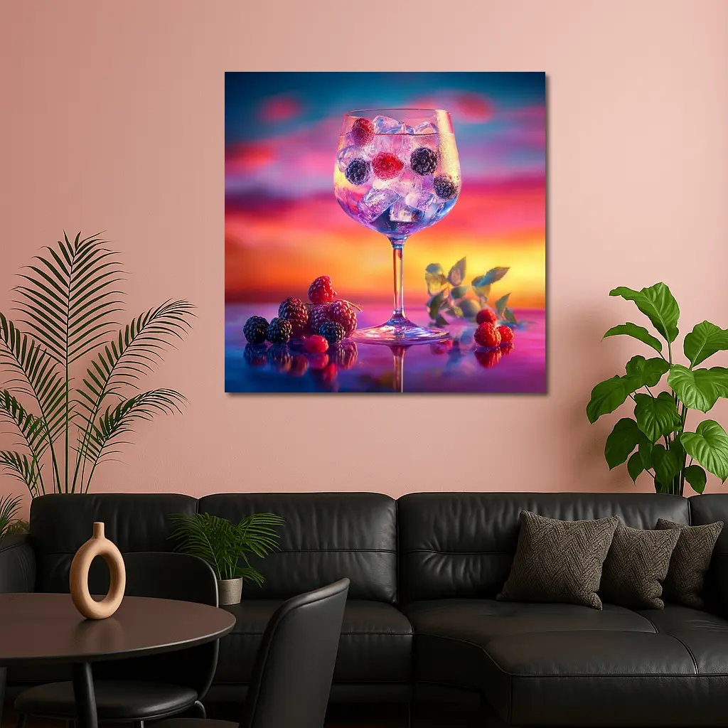 Berry Cocktail Glass Sunset Sky Background – Wall Art