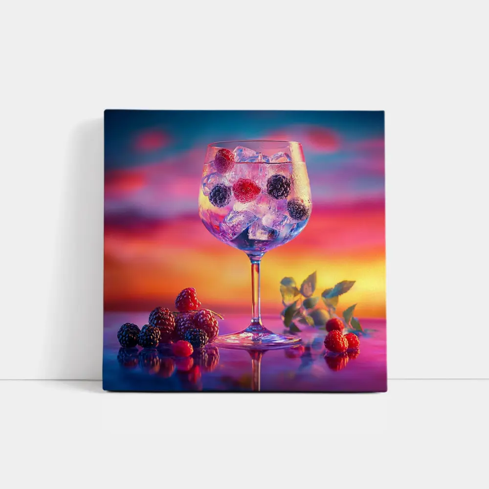 Berry Cocktail Glass Sunset Sky Background – Wall Art