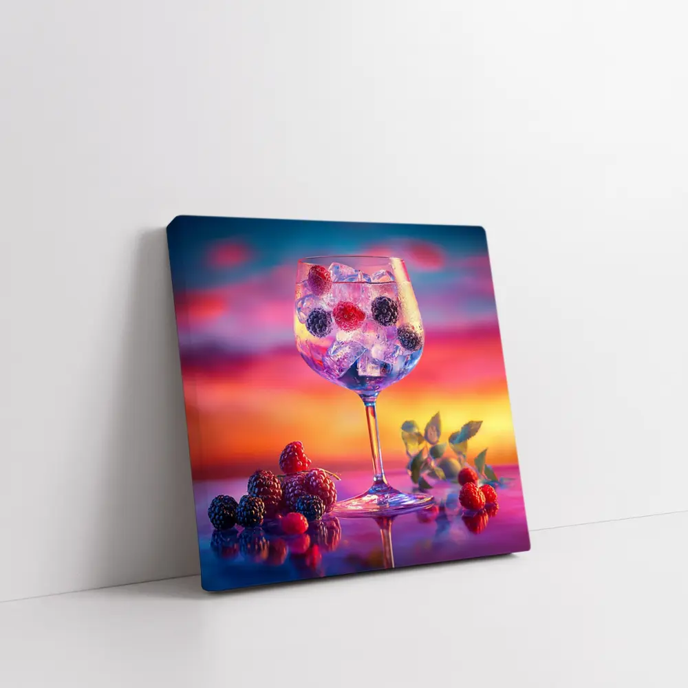 Berry Cocktail Glass Sunset Sky Background – Wall Art
