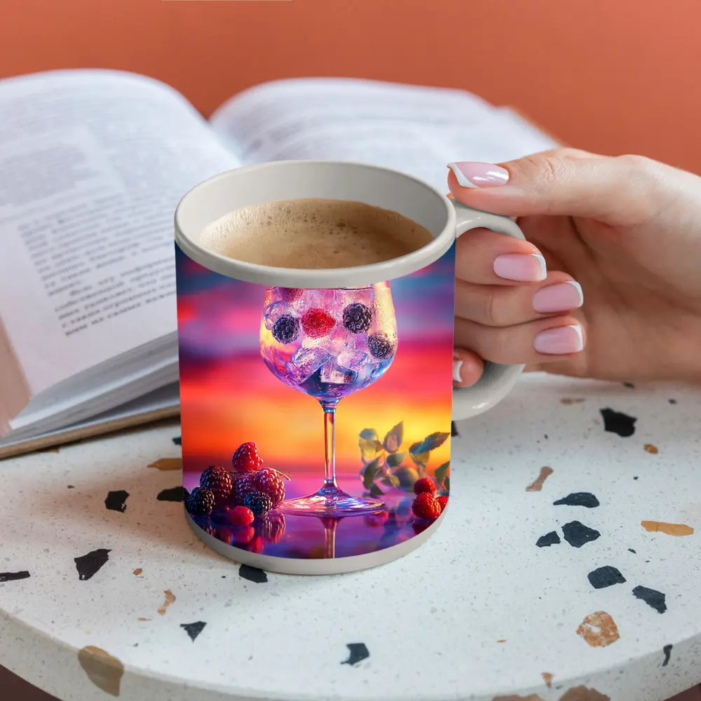 Berry Cocktail Glass Sunset Sky Background – Mugs