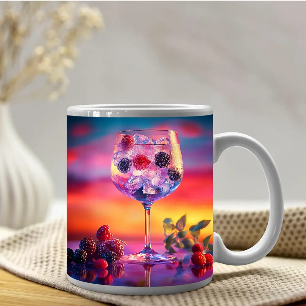 Berry Cocktail Glass Sunset Sky Background – Mugs