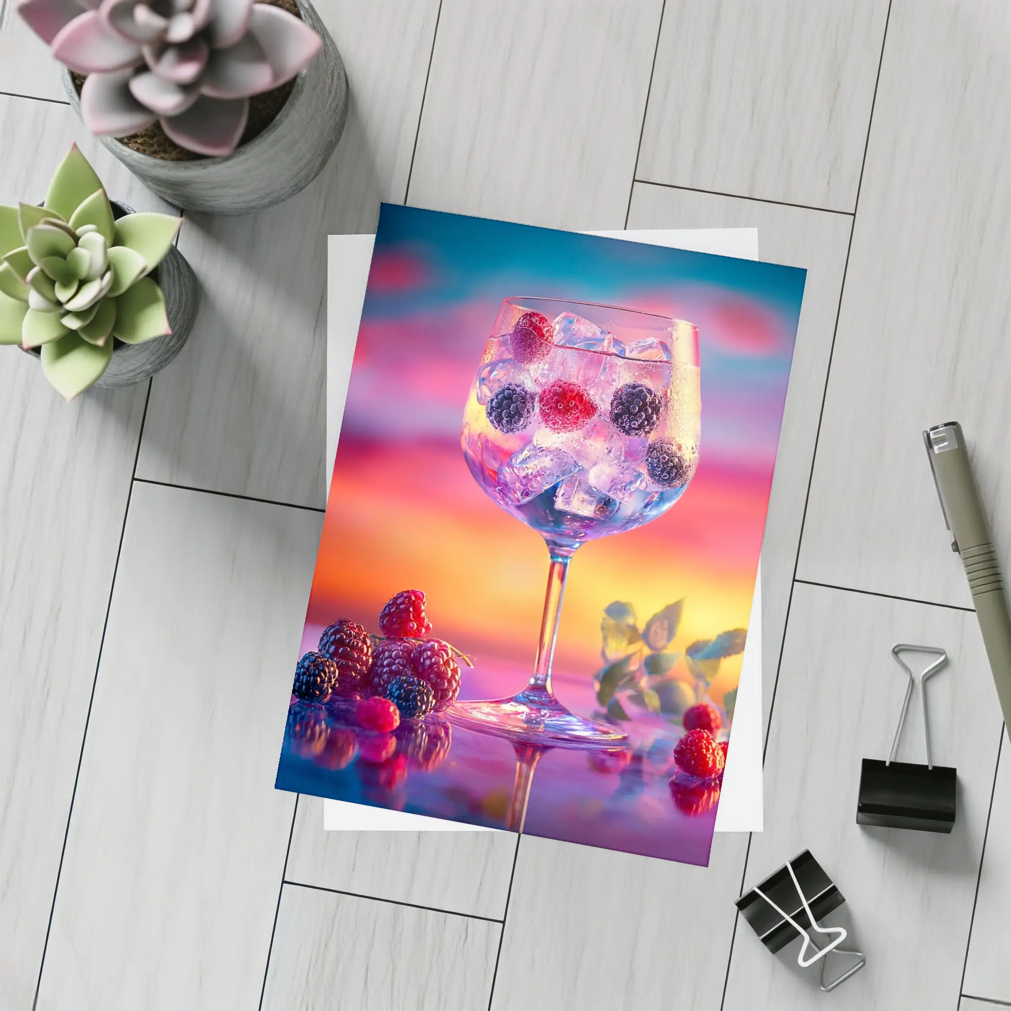 Berry Cocktail Glass Sunset Sky Background – Postcards