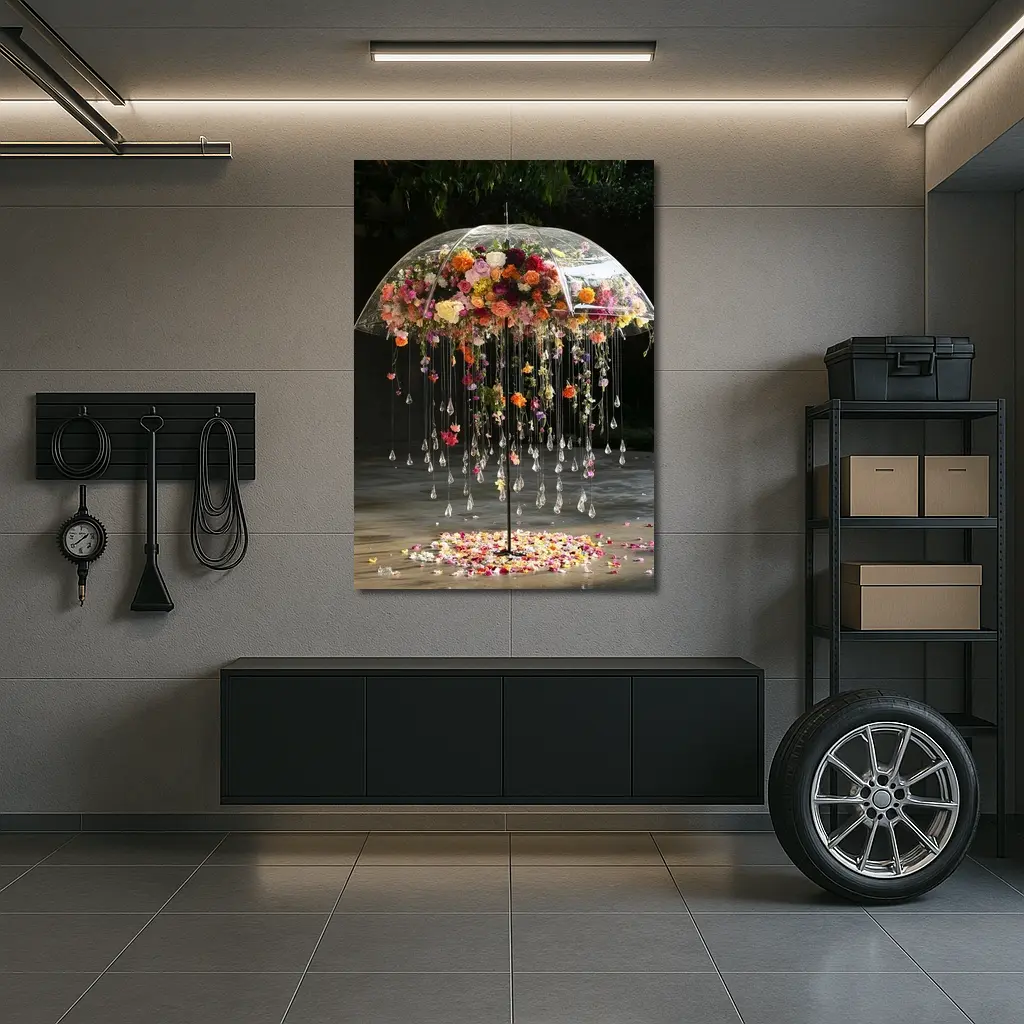 Floral Umbrella Crystal Drops Garden Installation Art – Wall Art