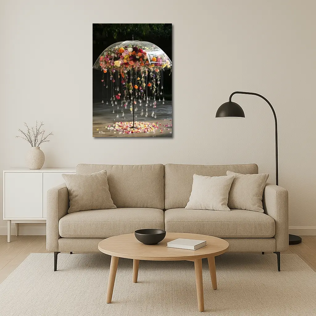Floral Umbrella Crystal Drops Garden Installation Art – Wall Art