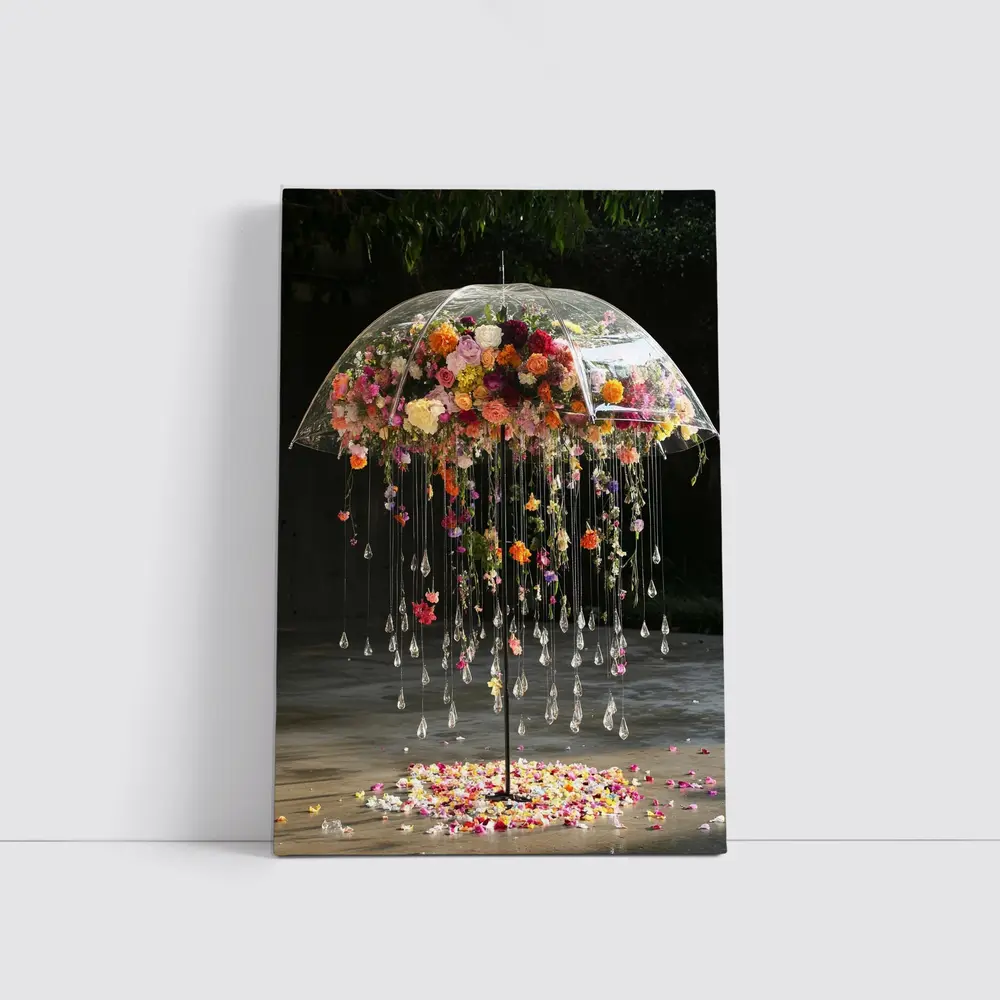 Floral Umbrella Crystal Drops Garden Installation Art – Wall Art