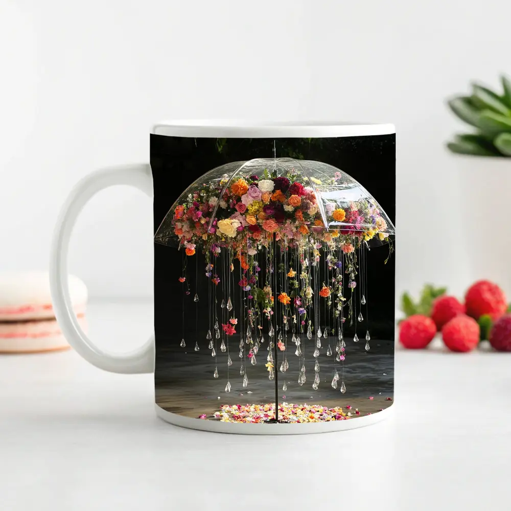 Floral Umbrella Crystal Drops Garden Installation Art – Mugs