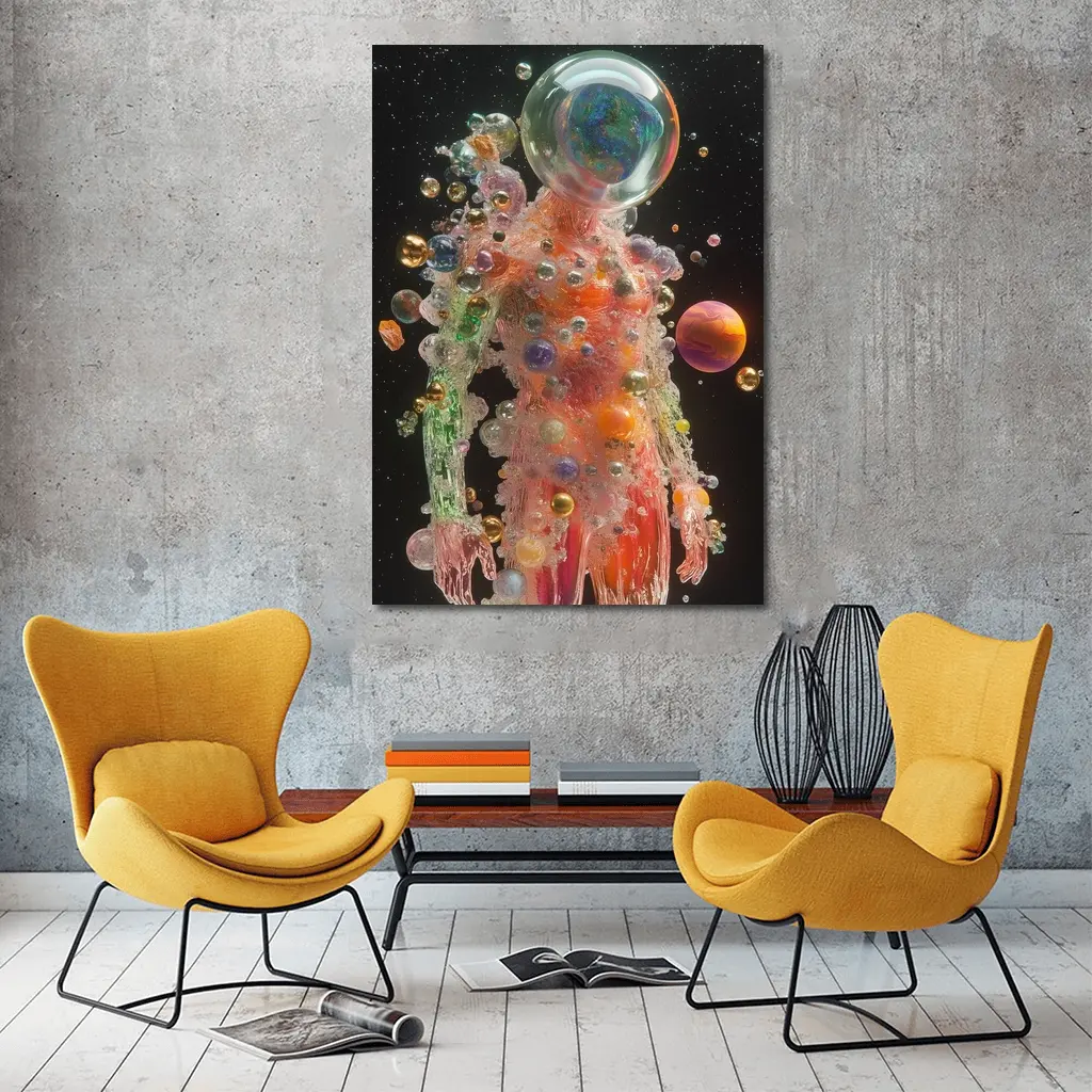 Glass Human Figure Cosmic Planets Space – Wall Art