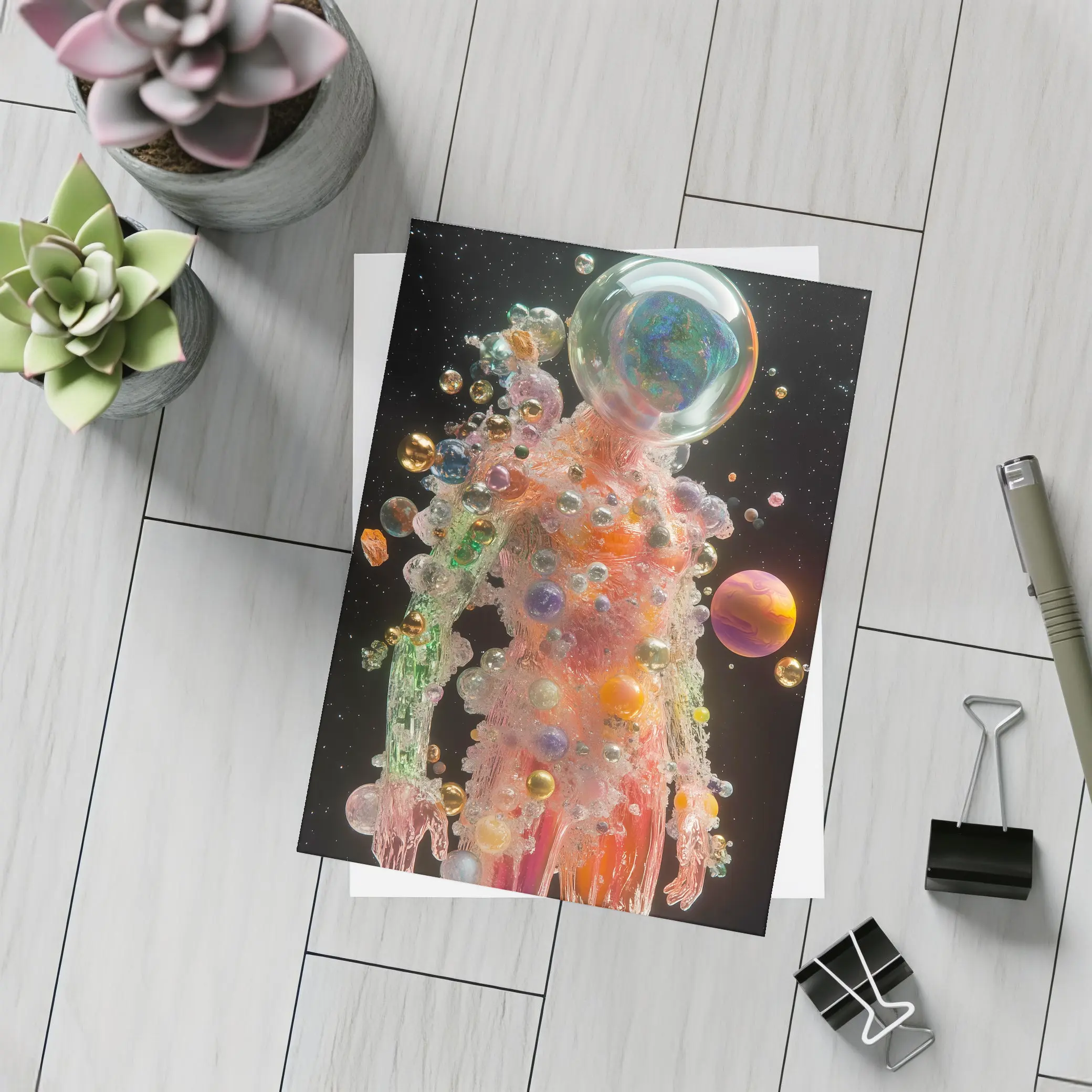 Glass Human Figure Cosmic Planets Space – Postcards