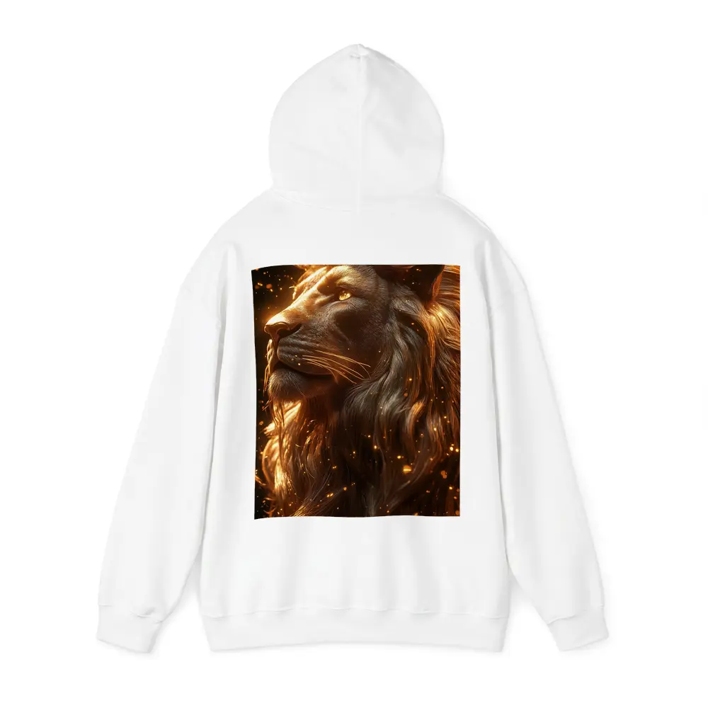 Golden Lion Profile Glowing Sparks Dark Background – Hoodies