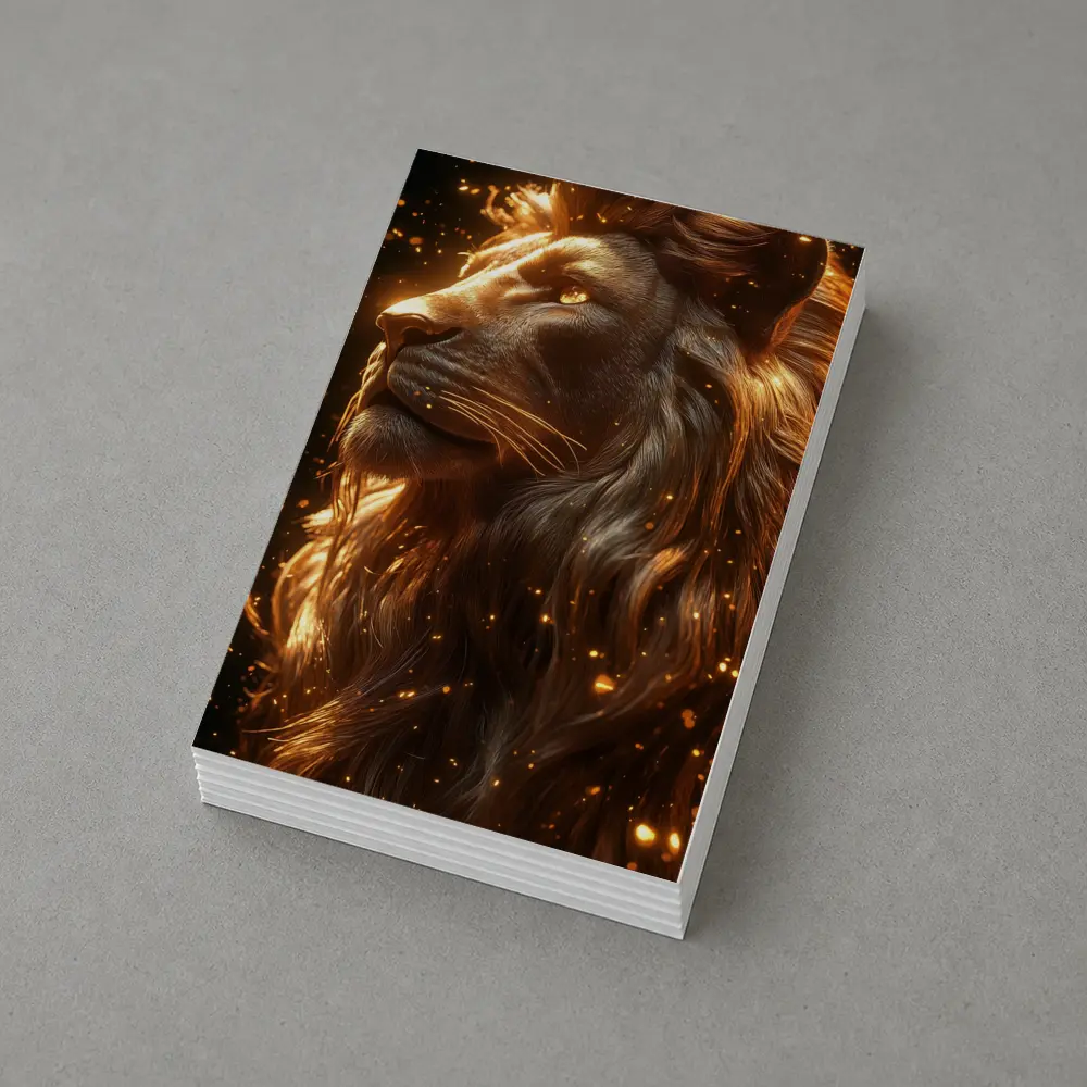 Golden Lion Profile Glowing Sparks Dark Background – Postcards