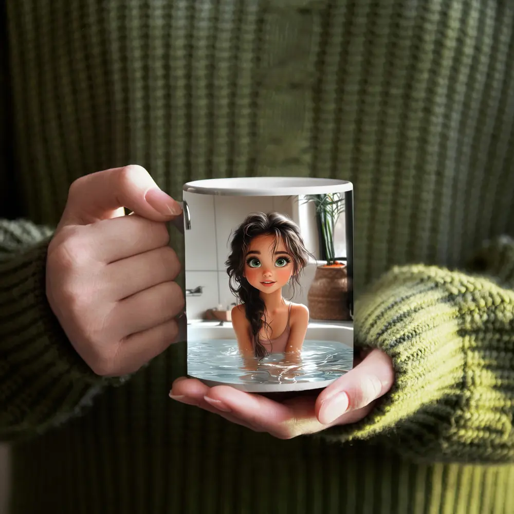Cartoon Girl Relaxing In White Bathtub – Mugs