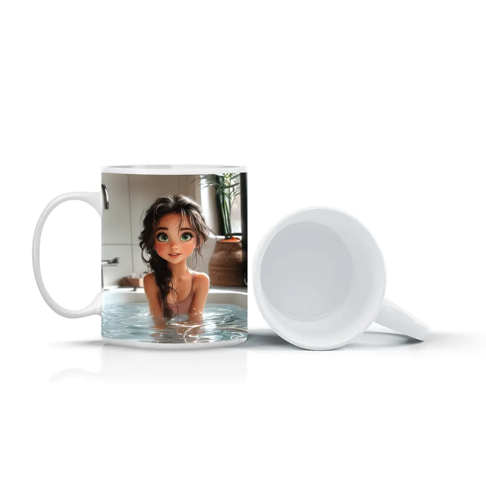 Cartoon Girl Relaxing In White Bathtub – Mugs