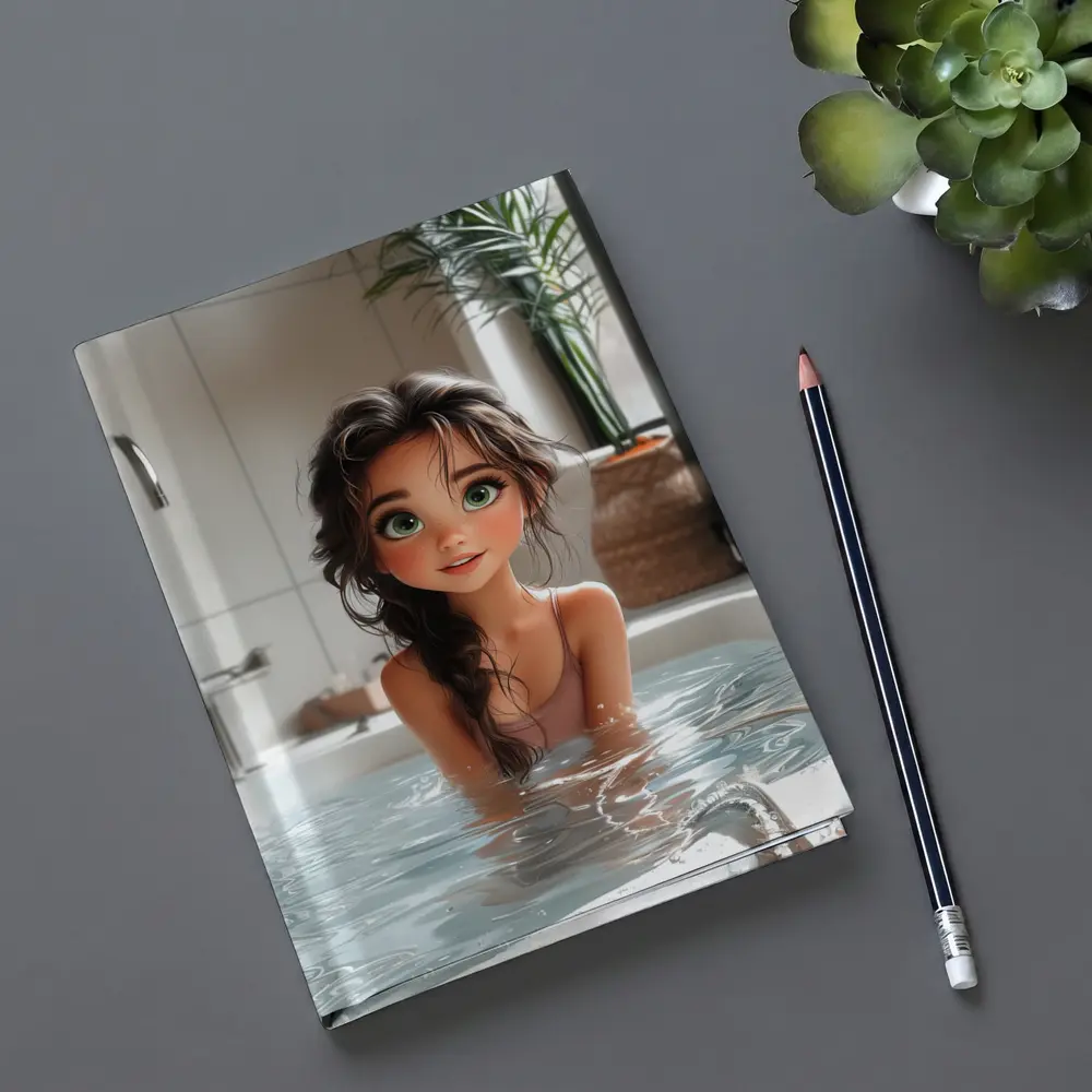 Cartoon Girl Relaxing In White Bathtub – Notebooks