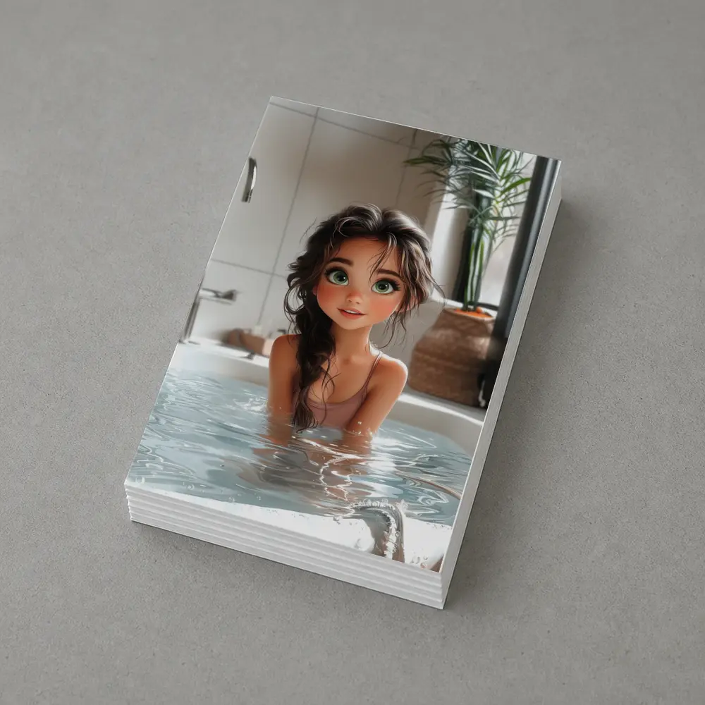 Cartoon Girl Relaxing In White Bathtub – Postcards
