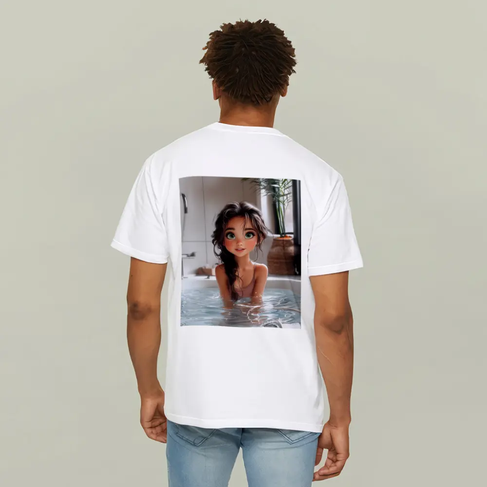 Cartoon Girl Relaxing In White Bathtub – T-Shirts