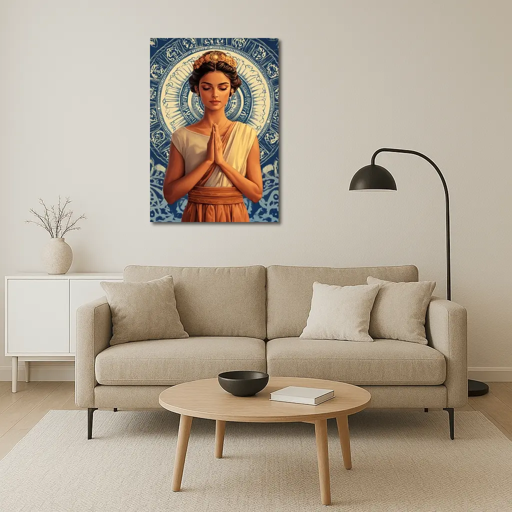 Woman Praying Mandala Blue Spiritual Art – Wall Art