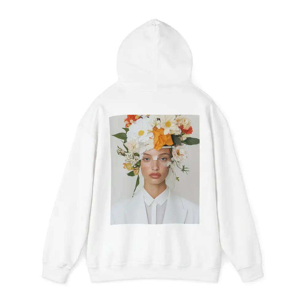 Woman White Suit Floral Crown Fashion Portrait – Hoodies