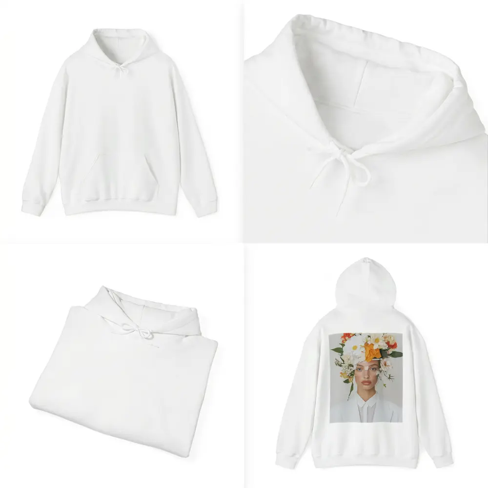 Woman White Suit Floral Crown Fashion Portrait – Hoodies
