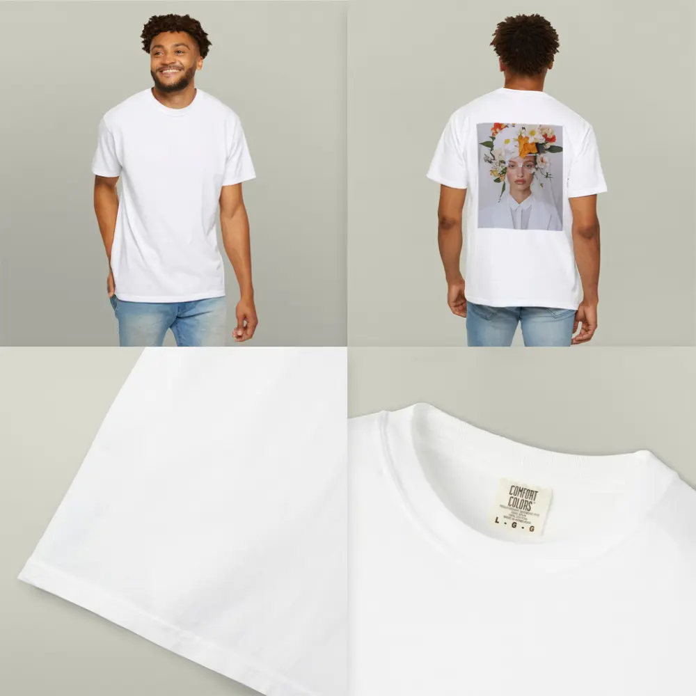 Woman White Suit Floral Crown Fashion Portrait – T-Shirts
