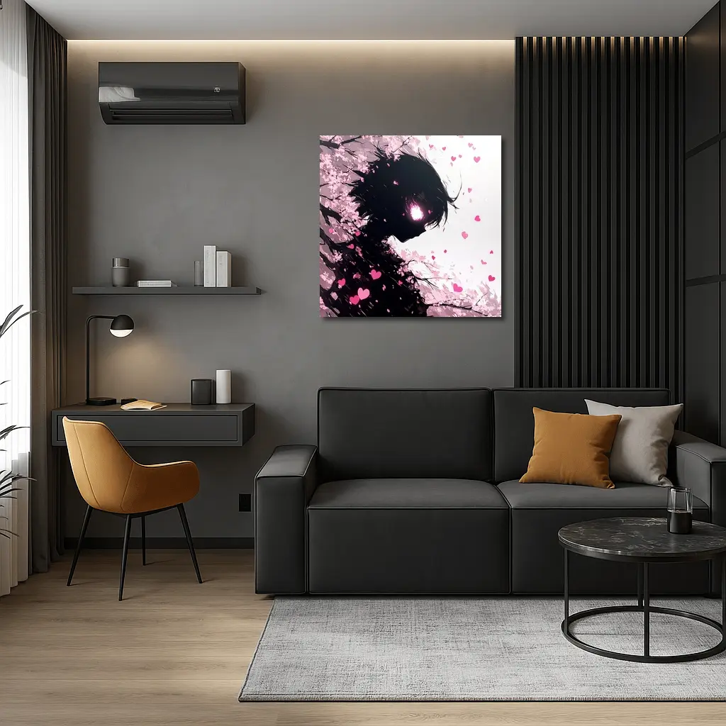 Anime Girl Silhouette Cherry Blossom Hearts – Wall Art