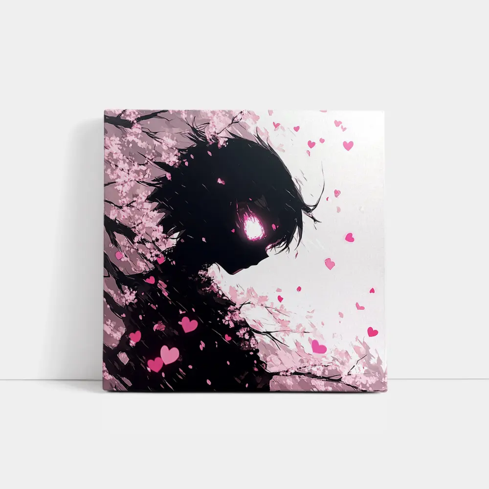 Anime Girl Silhouette Cherry Blossom Hearts – Wall Art