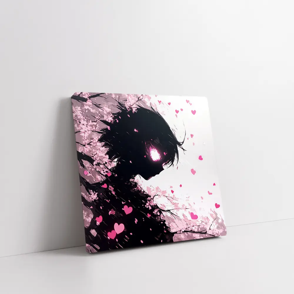 Anime Girl Silhouette Cherry Blossom Hearts – Wall Art