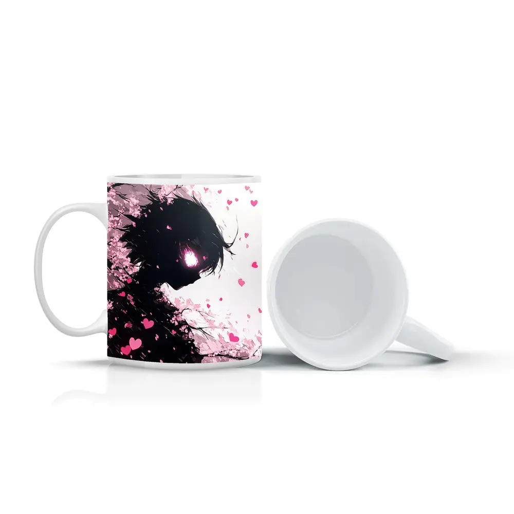 Anime Girl Silhouette Cherry Blossom Hearts – Mugs