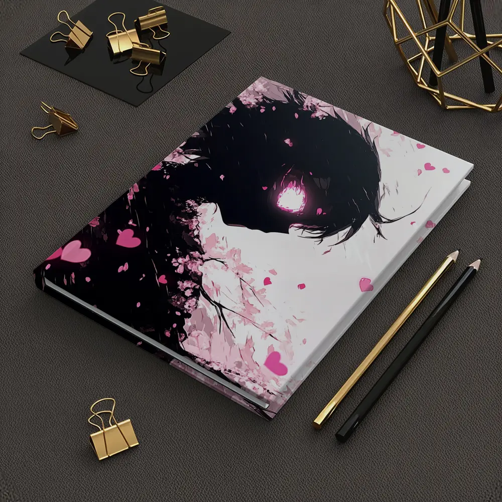 Anime Girl Silhouette Cherry Blossom Hearts – Notebooks