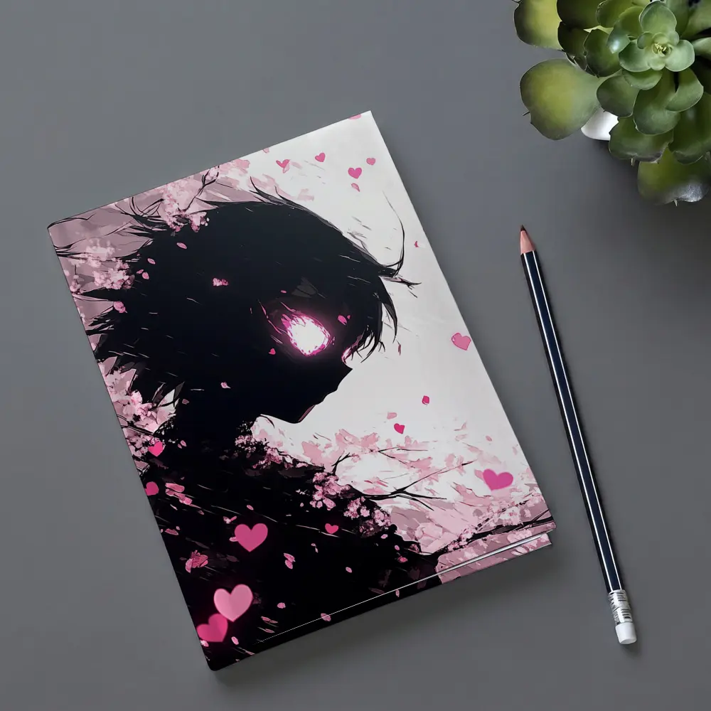 Anime Girl Silhouette Cherry Blossom Hearts – Notebooks