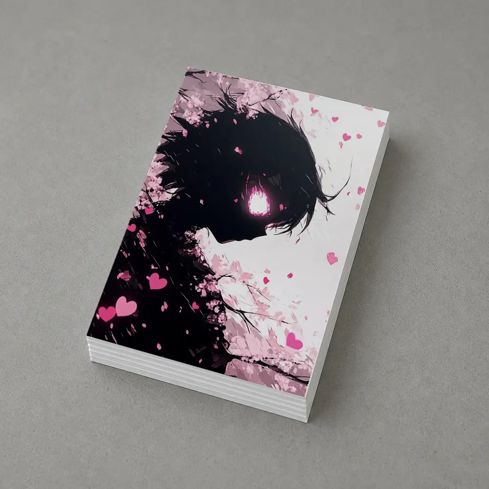 Anime Girl Silhouette Cherry Blossom Hearts – Postcards