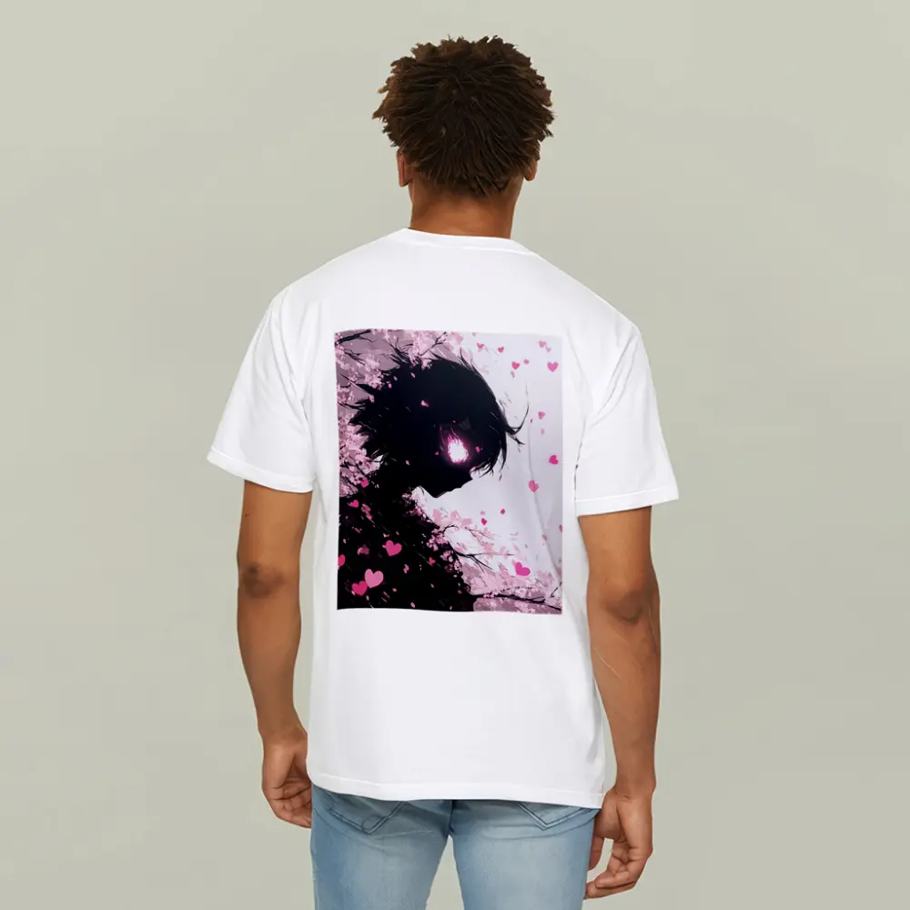 Anime Girl Silhouette Cherry Blossom Hearts – T-Shirts