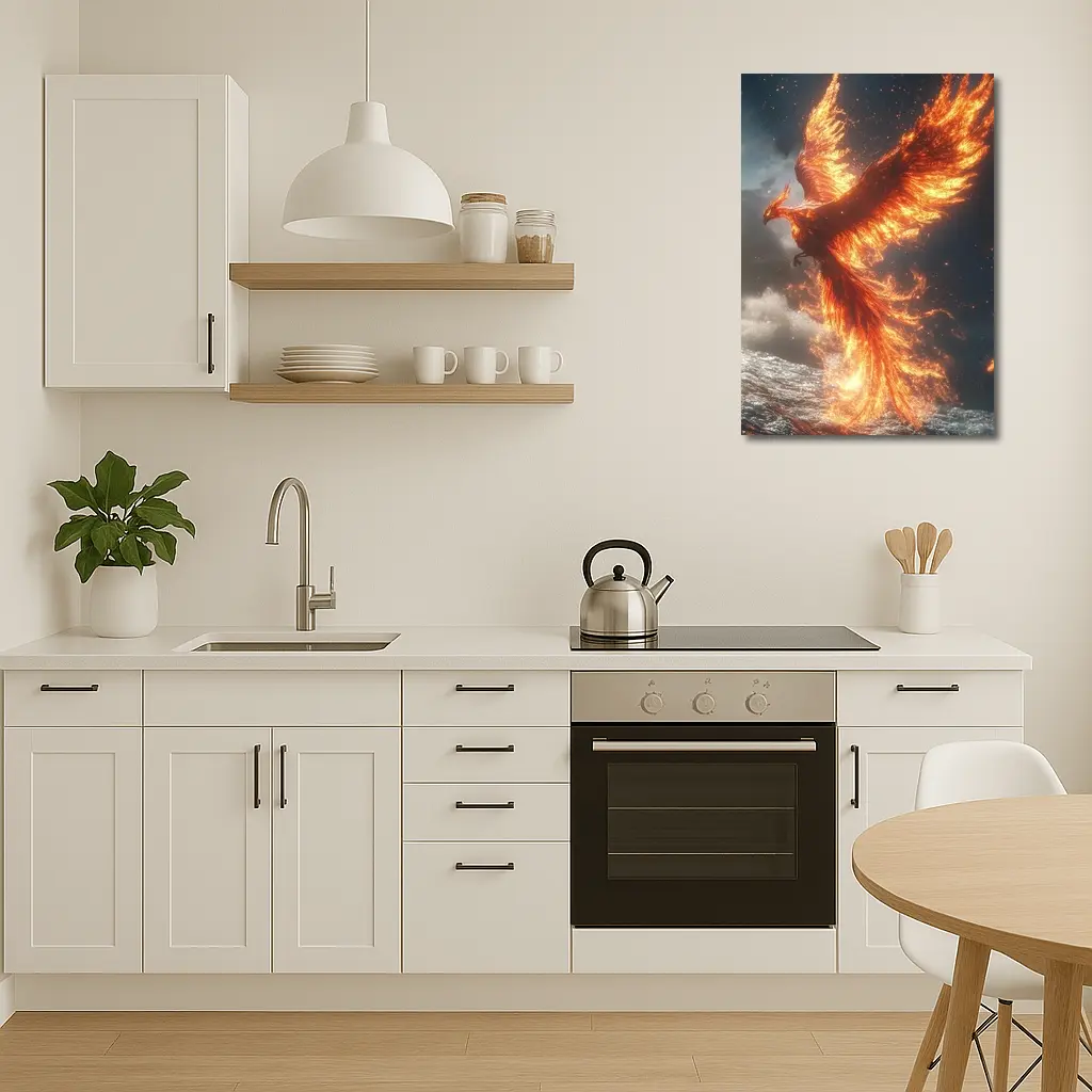 Phoenix Rising From Ocean Flames Dark Sky – Wall Art
